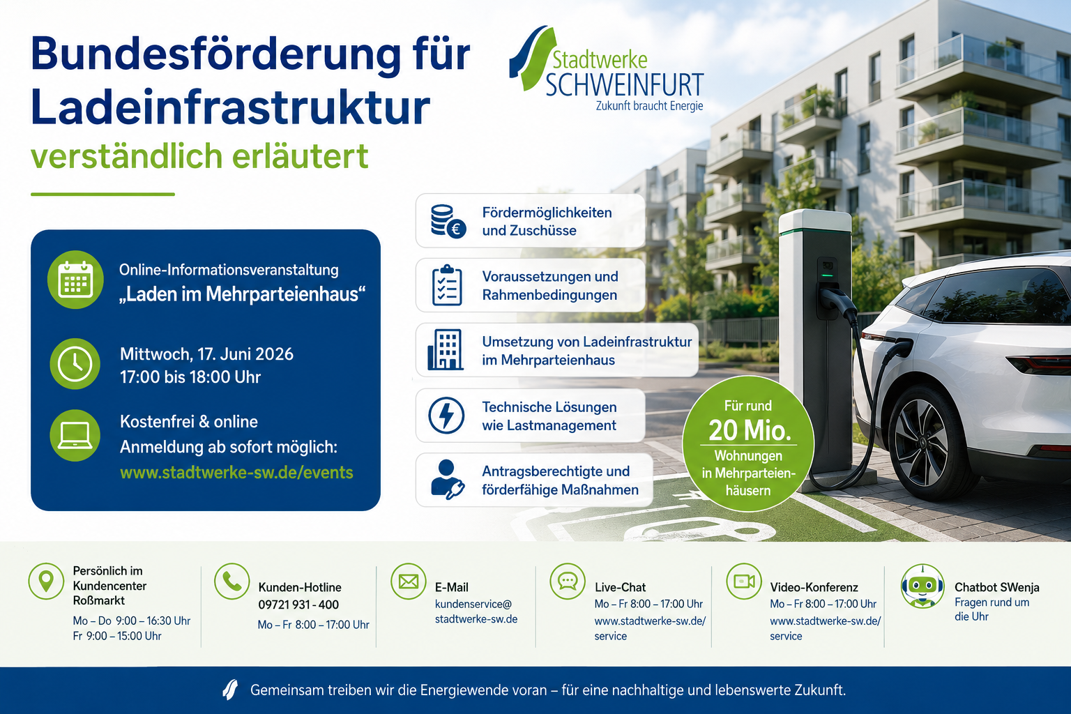 Elektromobilität: Stadtwerke Schweinfurt laden zur Informationsveranstaltung „Laden im Mehrparteienhaus“ ein